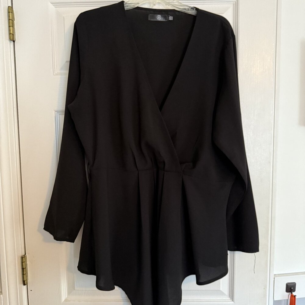 Studio M Dress Blouse, Deep V Belted Black - Women's
